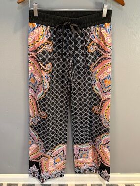 BEBOP BLACK PAISLEY WIDE LEG PULL ON PANTS SZ S
